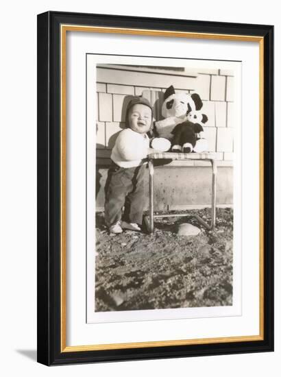 Toddler with Stuffed Panda-null-Framed Art Print