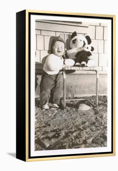 Toddler with Stuffed Panda-null-Framed Stretched Canvas