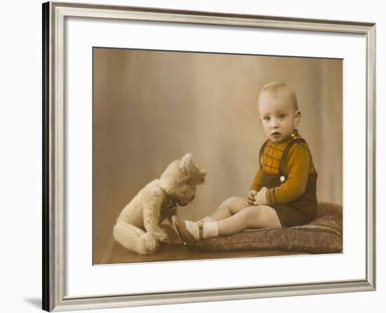 Toddler with Teddy 1936-null-Framed Photographic Print