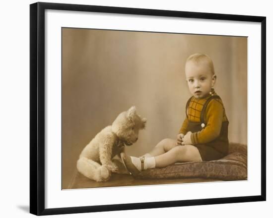 Toddler with Teddy 1936-null-Framed Photographic Print