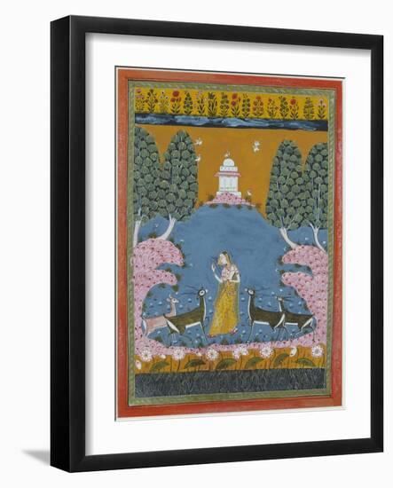 Todi Ragini Playing the Vina to Four Deer-null-Framed Giclee Print