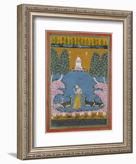 Todi Ragini Playing the Vina to Four Deer-null-Framed Giclee Print