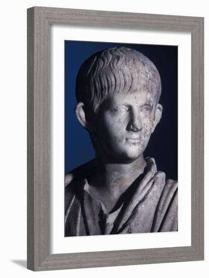 Togate Statue of the Young Nero, Front View of the Head, C.50 Ad (Marble) (Detail of 140378)-Roman-Framed Giclee Print