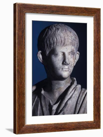 Togate Statue of the Young Nero, Front View of the Head, C.50 Ad (Marble) (Detail of 140378)-Roman-Framed Giclee Print