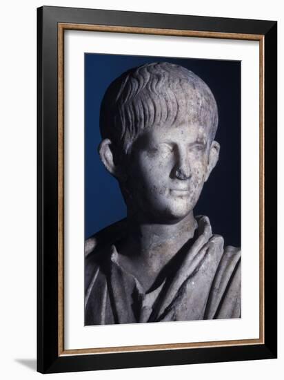 Togate Statue of the Young Nero, Front View of the Head, C.50 Ad (Marble) (Detail of 140378)-Roman-Framed Giclee Print