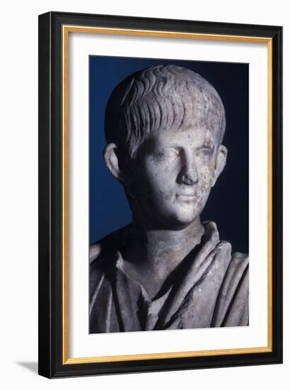 Togate Statue of the Young Nero, Front View of the Head, C.50 Ad (Marble) (Detail of 140378)-Roman-Framed Giclee Print