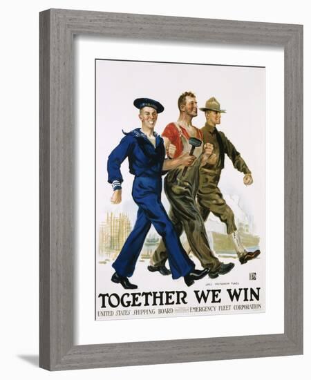 Together We Win Poster-James Montgomery Flagg-Framed Giclee Print