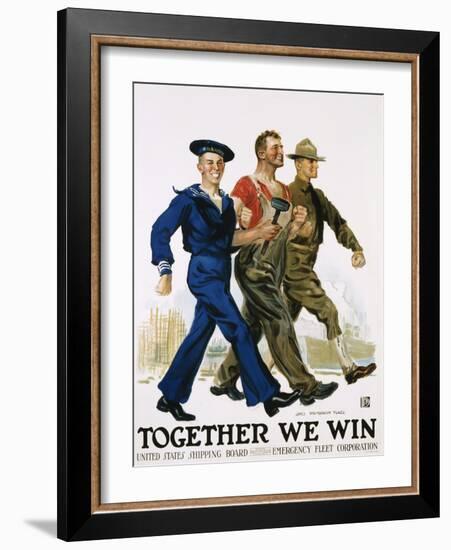 Together We Win Poster-James Montgomery Flagg-Framed Giclee Print