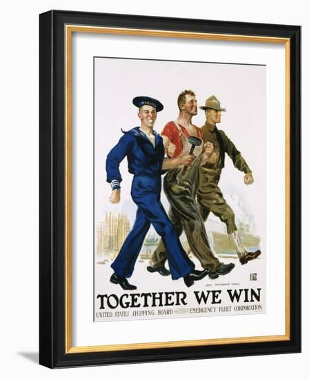 Together We Win Poster-James Montgomery Flagg-Framed Giclee Print