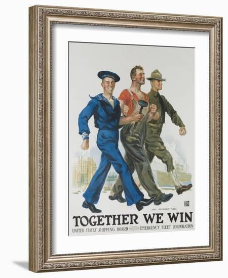 Together We Win Poster-James Montgomery Flagg-Framed Giclee Print