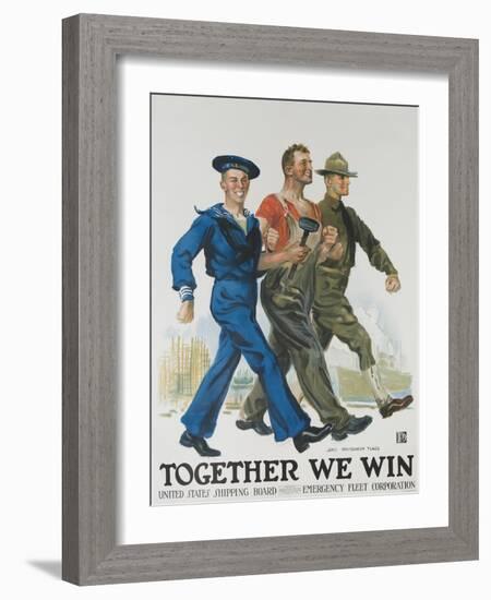 Together We Win Poster-James Montgomery Flagg-Framed Giclee Print