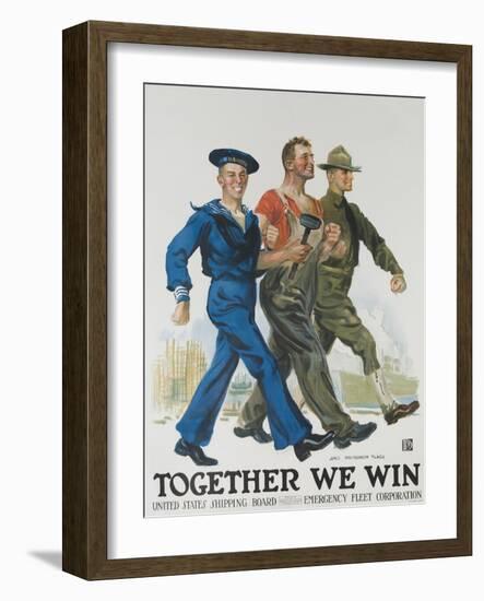 Together We Win Poster-James Montgomery Flagg-Framed Giclee Print