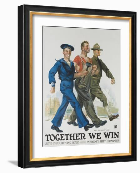 Together We Win Poster-James Montgomery Flagg-Framed Giclee Print