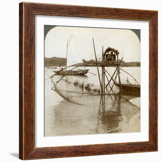 Toiler of the Sea, with His Curious Fishing Net, Bay of Matsushima, Japan, 1904-Underwood & Underwood-Framed Photographic Print