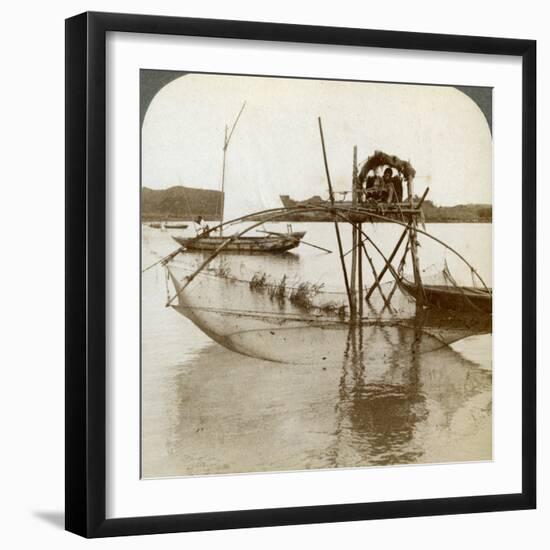 Toiler of the Sea, with His Curious Fishing Net, Bay of Matsushima, Japan, 1904-Underwood & Underwood-Framed Photographic Print