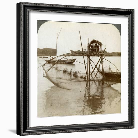 Toiler of the Sea, with His Curious Fishing Net, Bay of Matsushima, Japan, 1904-Underwood & Underwood-Framed Photographic Print