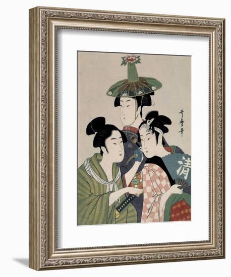 Tôjin, shishi, sumô, 1793-Kitagawa Utamaro-Framed Giclee Print