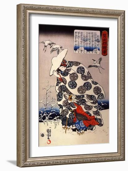 Tokiwa Gozen with Her Three Children in the Snow-Kuniyoshi Utagawa-Framed Giclee Print