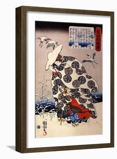 Tokiwa Gozen with Her Three Children in the Snow-Kuniyoshi Utagawa-Framed Giclee Print