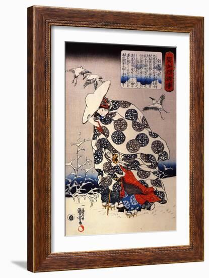 Tokiwa Gozen with Her Three Children in the Snow-Kuniyoshi Utagawa-Framed Giclee Print