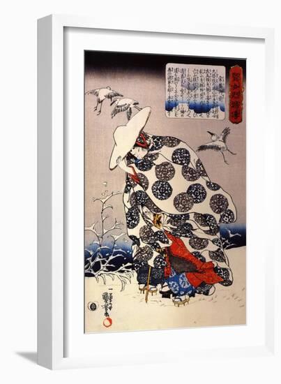 Tokiwa Gozen with Her Three Children in the Snow-Kuniyoshi Utagawa-Framed Giclee Print