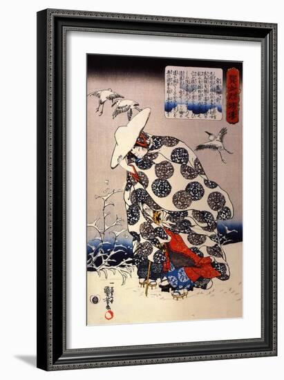 Tokiwa Gozen with Her Three Children in the Snow-Kuniyoshi Utagawa-Framed Giclee Print
