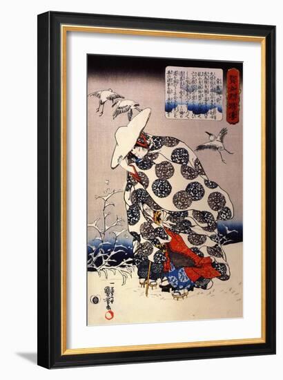 Tokiwa Gozen with Her Three Children in the Snow-Kuniyoshi Utagawa-Framed Giclee Print