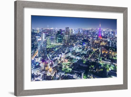 Tokyo, Japan City Skyline with Tokyo Tower and Tokyo Skytree in the Distance.-SeanPavonePhoto-Framed Photographic Print