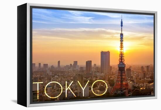 Tokyo, Japan - City View and Sunset-Lantern Press-Framed Stretched Canvas