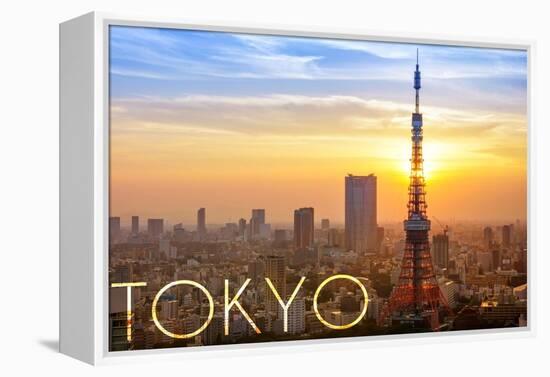 Tokyo, Japan - City View and Sunset-Lantern Press-Framed Stretched Canvas