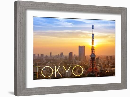 Tokyo, Japan - City View and Sunset-Lantern Press-Framed Art Print