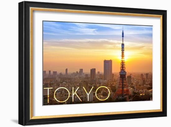 Tokyo, Japan - City View and Sunset-Lantern Press-Framed Art Print