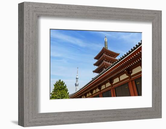 Tokyo, Japan. Five story Asakusa Pagoda and the Tokyo Sky Tree communications tower loom over the S-Miva Stock-Framed Photographic Print