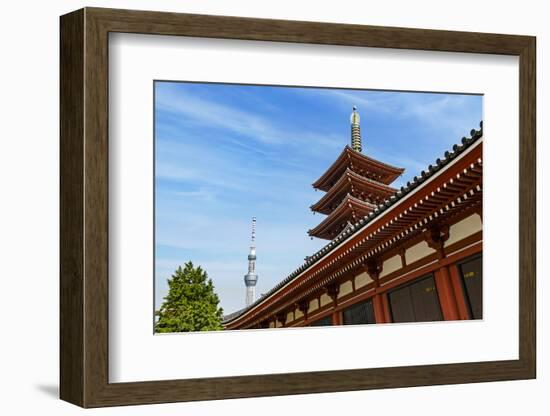 Tokyo, Japan. Five story Asakusa Pagoda and the Tokyo Sky Tree communications tower loom over the S-Miva Stock-Framed Photographic Print