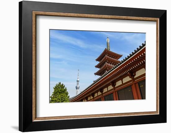 Tokyo, Japan. Five story Asakusa Pagoda and the Tokyo Sky Tree communications tower loom over the S-Miva Stock-Framed Photographic Print