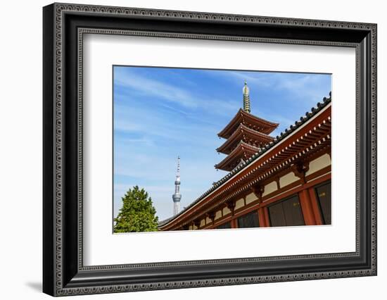 Tokyo, Japan. Five story Asakusa Pagoda and the Tokyo Sky Tree communications tower loom over the S-Miva Stock-Framed Photographic Print