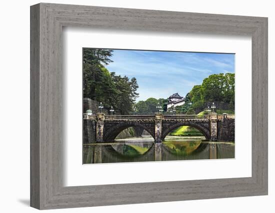 Tokyo, Japan. Imperial Palace, Edo Castle, with Nijubashi Bridge and moat-Miva Stock-Framed Photographic Print