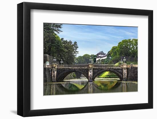 Tokyo, Japan. Imperial Palace, Edo Castle, with Nijubashi Bridge and moat-Miva Stock-Framed Photographic Print