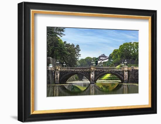 Tokyo, Japan. Imperial Palace, Edo Castle, with Nijubashi Bridge and moat-Miva Stock-Framed Photographic Print