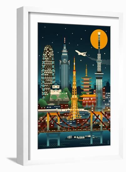 Tokyo, Japan - Retro Skyline (no text)-Lantern Press-Framed Art Print