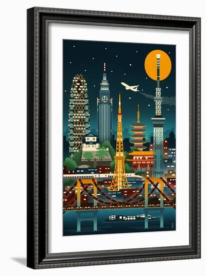 Tokyo, Japan - Retro Skyline (no text)-Lantern Press-Framed Art Print