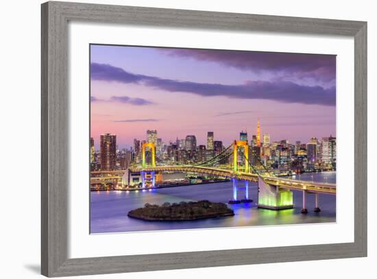 Tokyo, Japan Skyline with Rainbow Bridge and Tokyo Tower-Sean Pavone-Framed Photographic Print