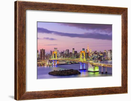 Tokyo, Japan Skyline with Rainbow Bridge and Tokyo Tower-Sean Pavone-Framed Photographic Print