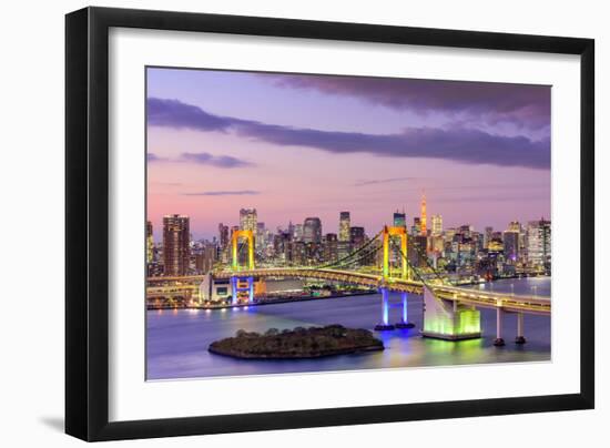 Tokyo, Japan Skyline with Rainbow Bridge and Tokyo Tower-Sean Pavone-Framed Photographic Print