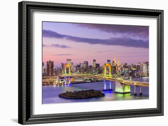 Tokyo, Japan Skyline with Rainbow Bridge and Tokyo Tower-Sean Pavone-Framed Photographic Print