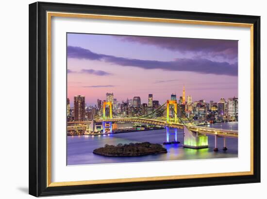 Tokyo, Japan Skyline with Rainbow Bridge and Tokyo Tower-Sean Pavone-Framed Photographic Print