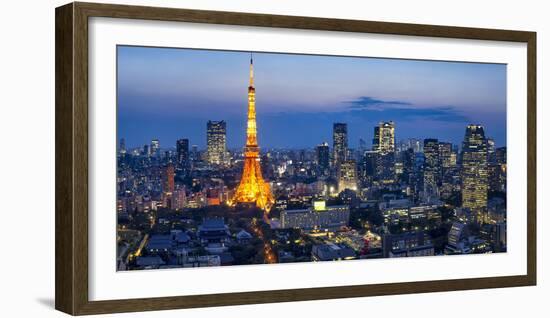 Tokyo skyline and Tokyo Tower at night, Minato, Tokyo, Japan-Jan Christopher Becke-Framed Photographic Print