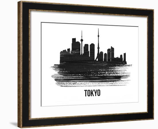 Tokyo Skyline Brush Stroke - Black II-NaxArt-Framed Art Print