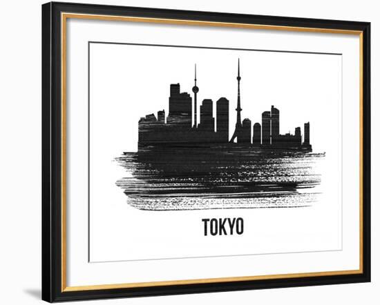 Tokyo Skyline Brush Stroke - Black II-NaxArt-Framed Art Print