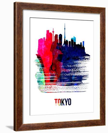 Tokyo Skyline Brush Stroke - Watercolor-NaxArt-Framed Art Print